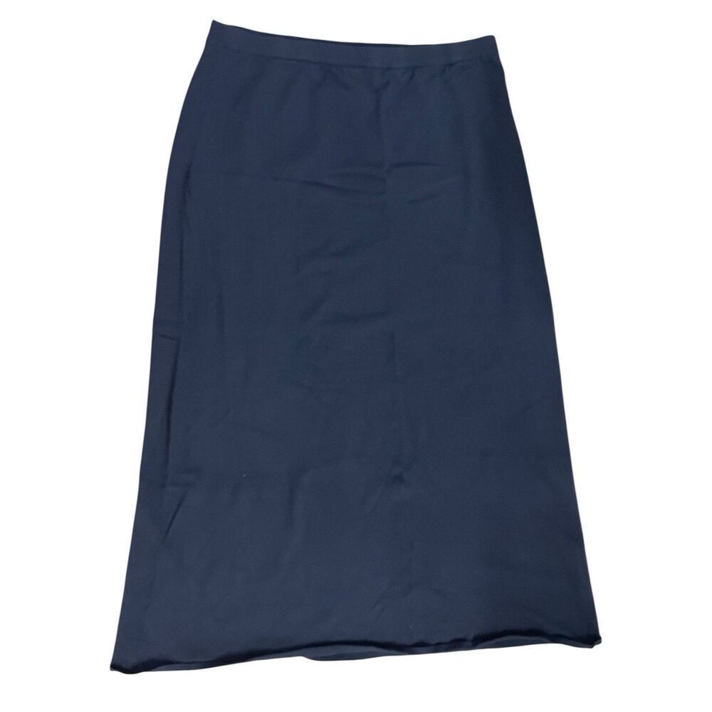 Eileen Fisher Navy Blue Knit Midi Skirt Italian Yarn Elastic Waist